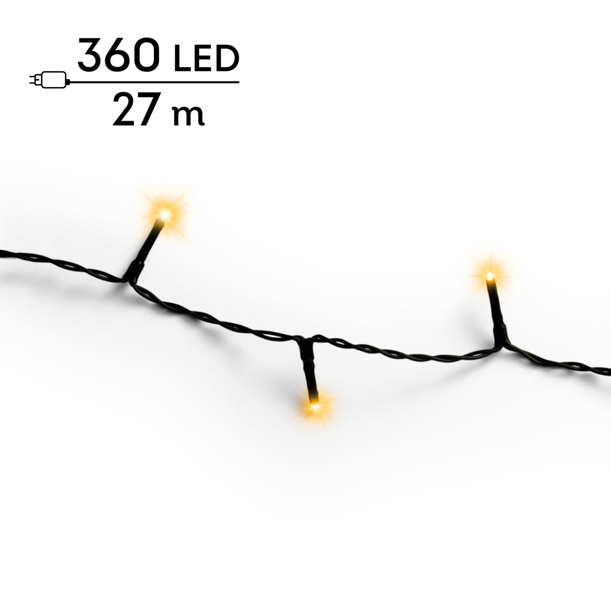 Blanc chaud - Guirlande LED Basic 27 m - 360 led, la guirlande seule sur fond blanc