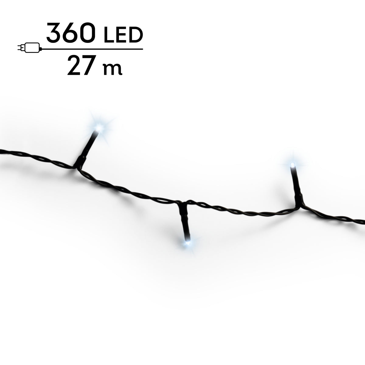Blanc froid - Guirlande LED Basic 27 m - 360 led, la guirlande seule sur fond blanc