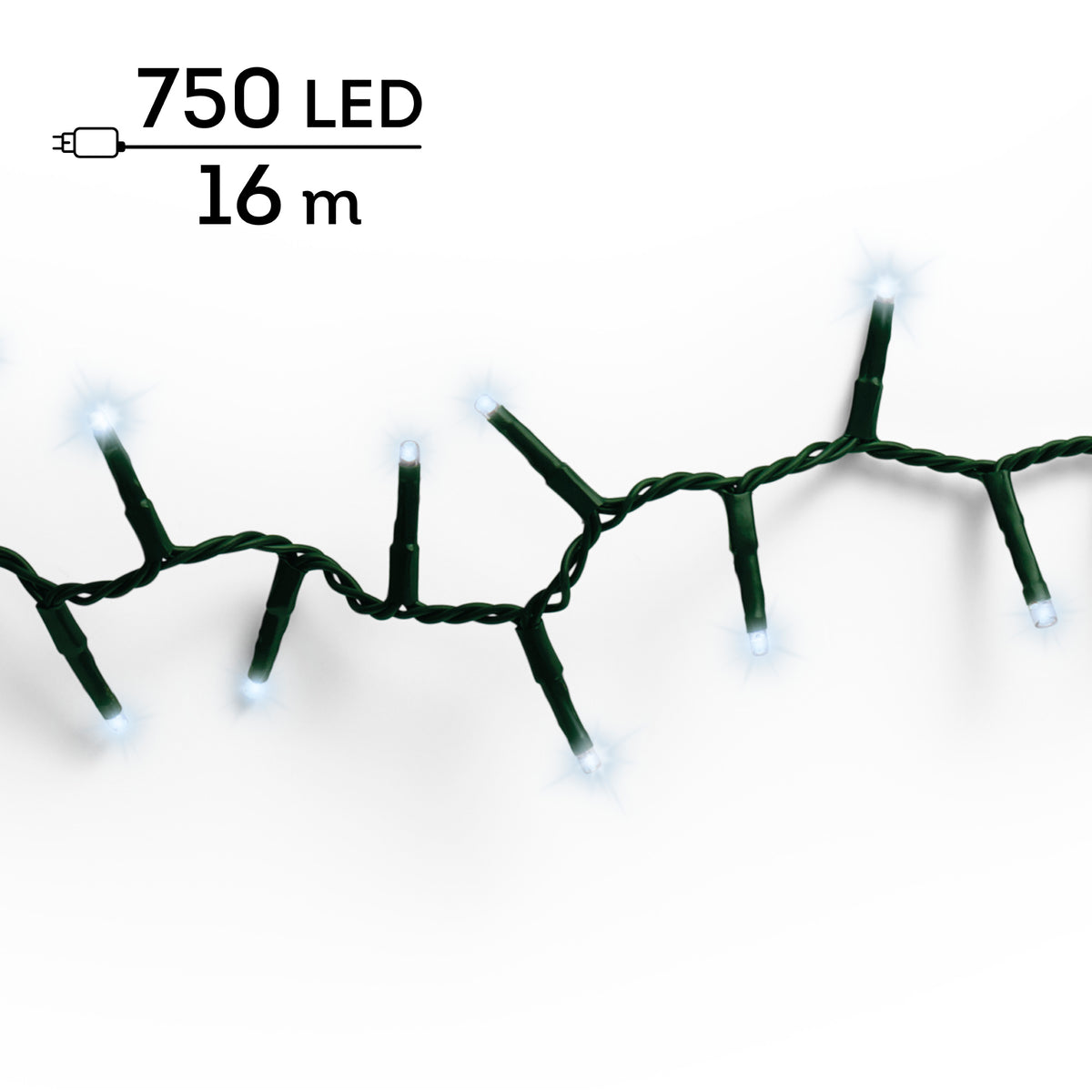 Blanc froid - Guirlande LED Compact 16 m - 750 led, la guirlande seule sur fond blanc