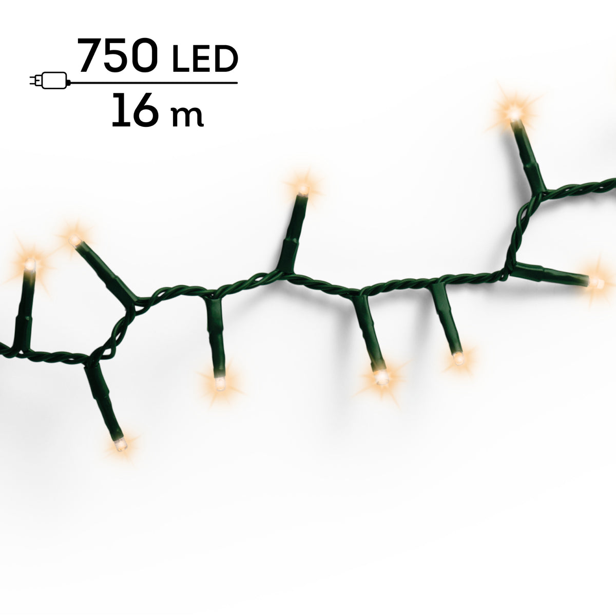 Blanc chaud - Guirlande LED Compact 16 m - 750 led, la guirlande seule sur fond blanc