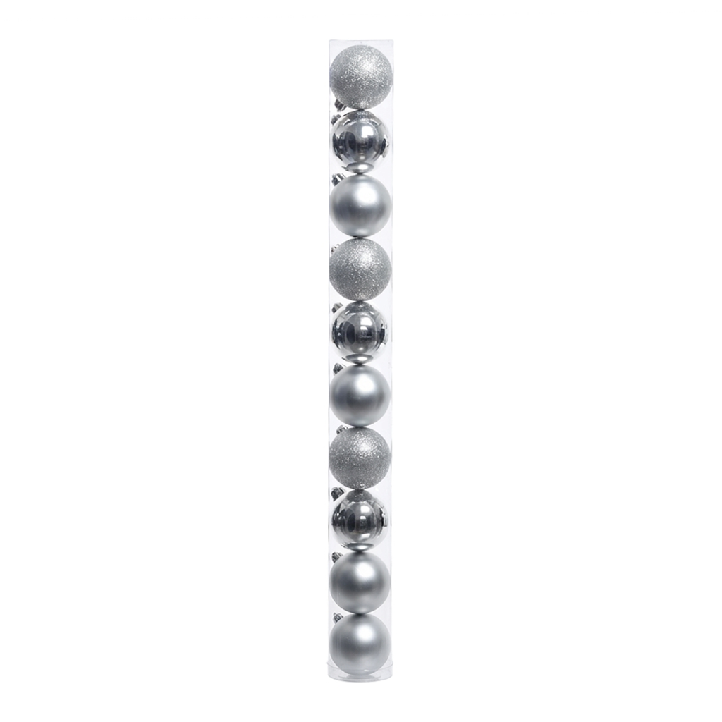 Argent - 10 boules de Noël 6 cm (Incassable), dans son emballage transparent