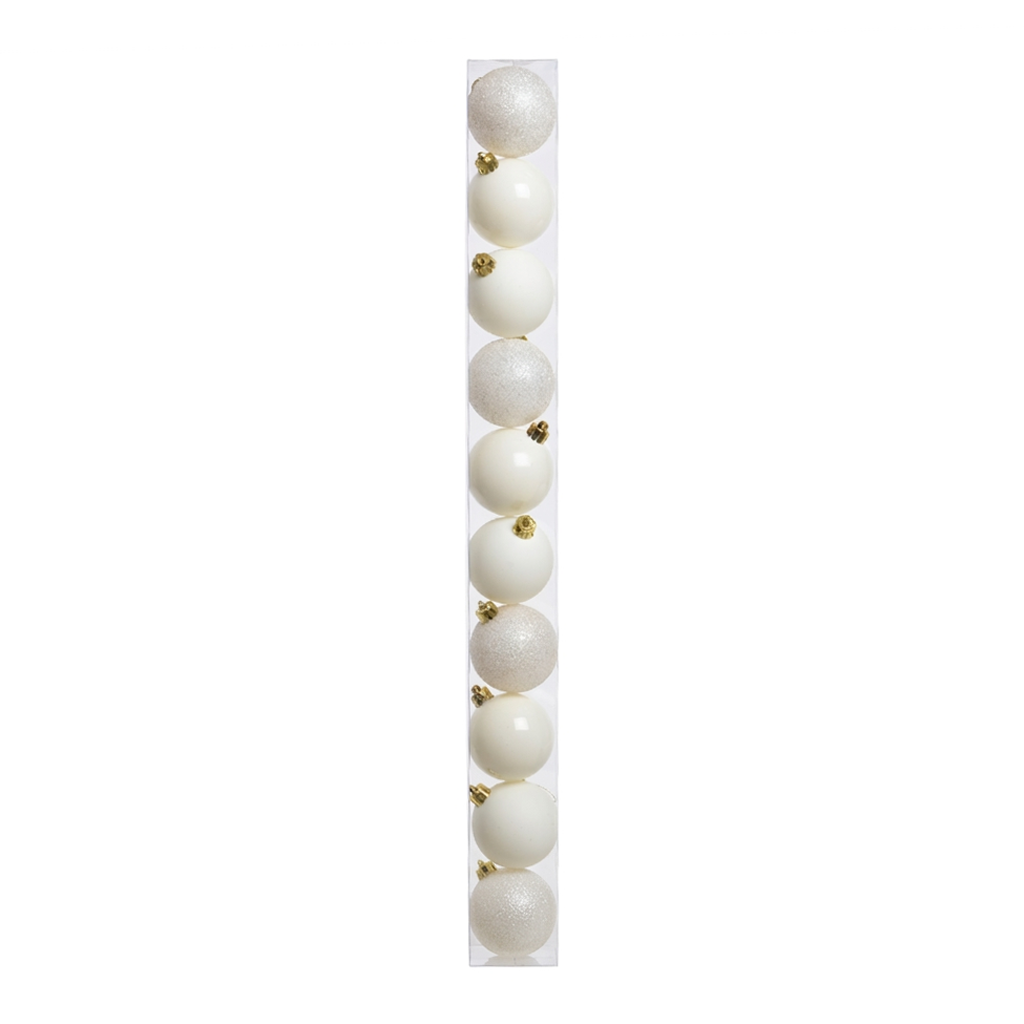 Blanc - 10 boules de Noël 6 cm (Incassable), dans son emballage transparent