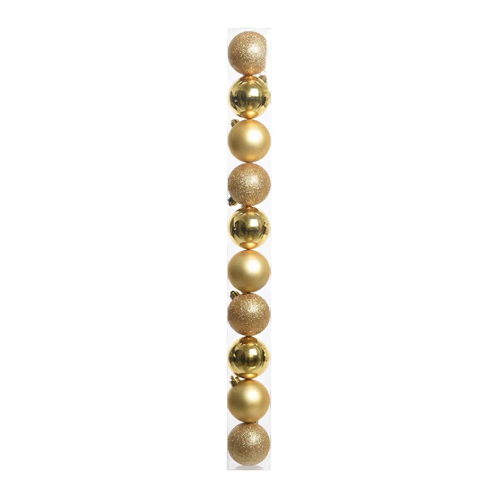 Doré - 10 boules de Noël 6 cm (Incassable), dans son emballage transparent