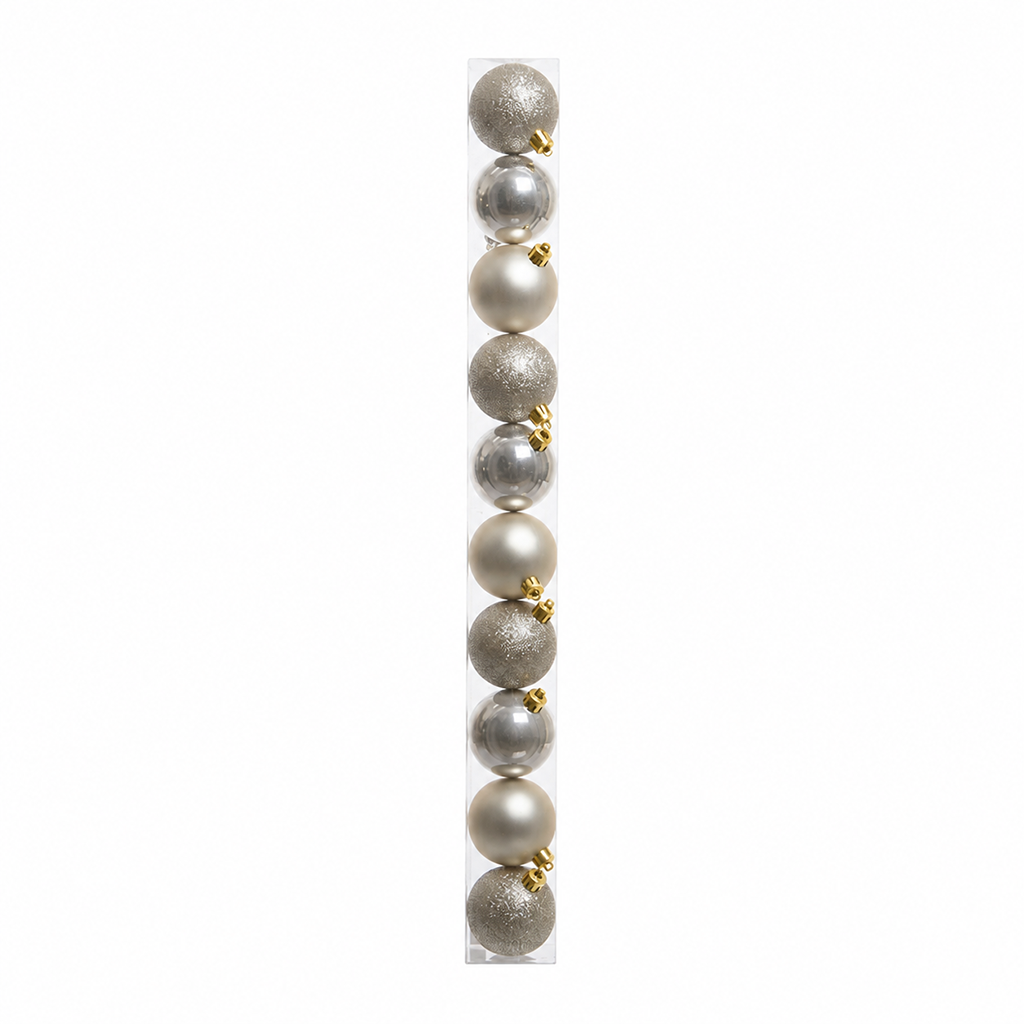 Pearl - 10 boules de Noël 6 cm (Incassable), dans son emballage transparent