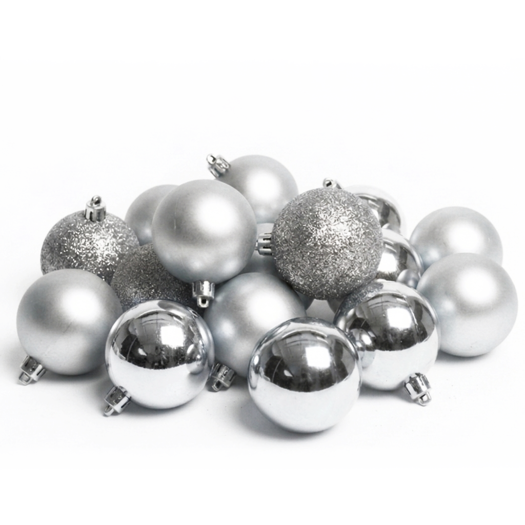 Argent - 10 boules de Noël 6 cm (Incassable), hors emballage, présentées en groupe