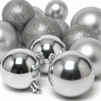 Argent - 30 boules de Noël Mix (Incassable), en gros plan