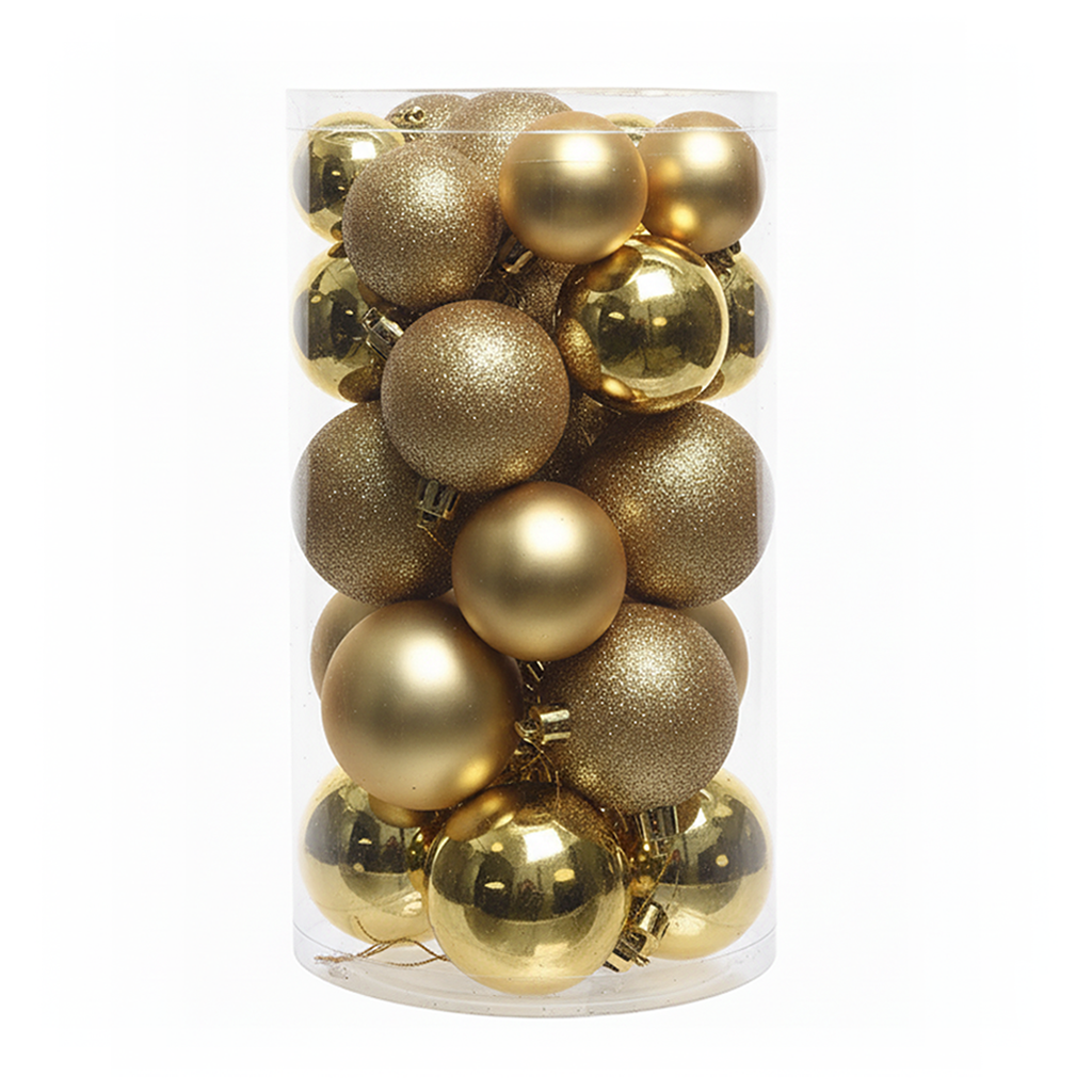 Doré - 30 boules de Noël Mix (Incassable), dans son emballage transparent