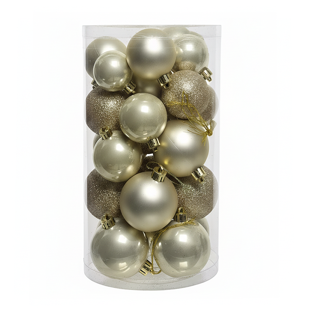 Pearl - 30 boules de Noël Mix (Incassable), dans son emballage transparent