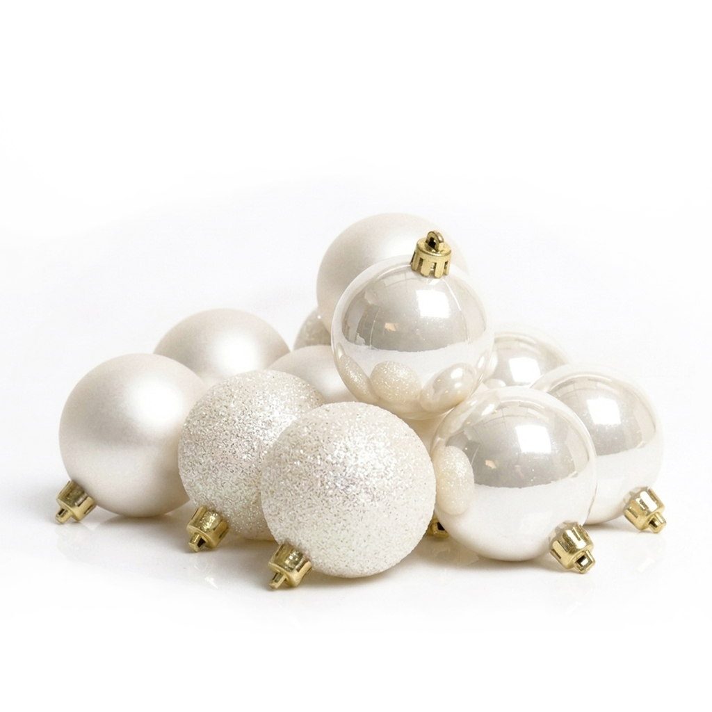 Pearl - 34 boules de Noël 8 cm (Incassable), hors emballage, présentées en groupe