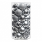 Argent - 37 boules de Noël 6 cm (Incassable), dans son emballage transparent
