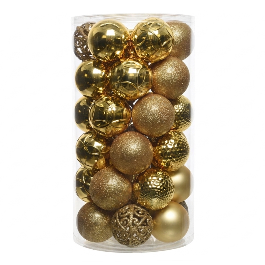 Doré - 37 boules de Noël 6 cm (Incassable), dans son emballage transparent
