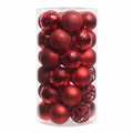 Rouge - 37 boules de Noël 6 cm (Incassable), dans son emballage transparent