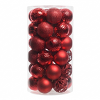 Rouge - 37 boules de Noël 6 cm (Incassable), dans son emballage transparent