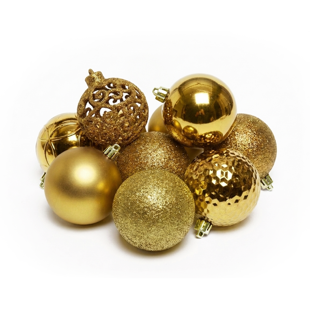 Doré - 37 boules de Noël 6 cm (Incassable), hors emballage, présentées en groupe