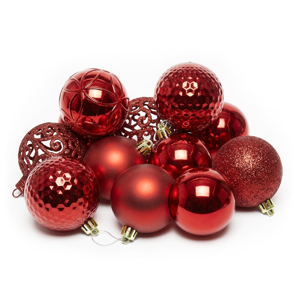 Rouge - 37 boules de Noël 6 cm (Incassable), hors emballage, présentées en groupe