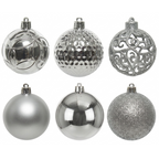 Argent - 37 boules de Noël 6 cm (Incassable), hors emballage, chaque finition visible