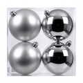 Argent - 4 boules de Noël 10 cm (Incassable), dans son emballage transparent