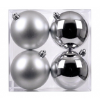 Argent - 4 boules de Noël 10 cm (Incassable), dans son emballage transparent