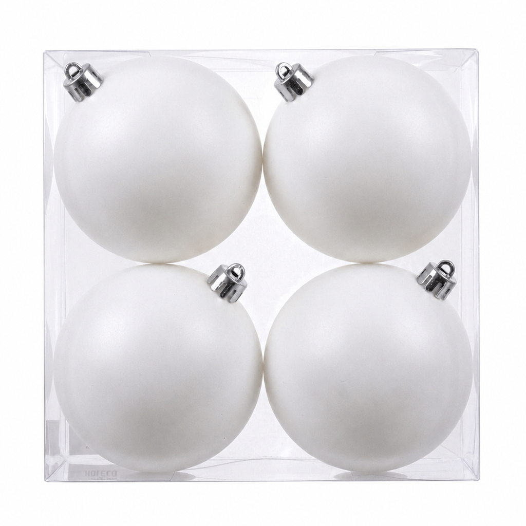 Blanc - 4 boules de Noël 10 cm (Incassable), dans son emballage transparent