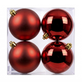 Rouge - 4 boules de Noël 10 cm (Incassable), dans son emballage transparent