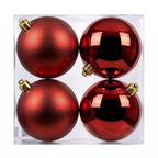 Rouge - 4 boules de Noël 10 cm (Incassable), dans son emballage transparent