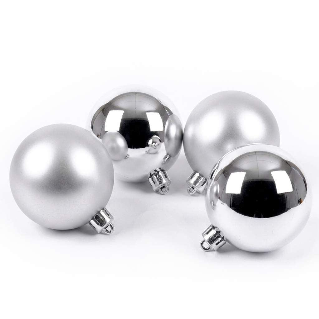 Argent - 4 boules de Noël 10 cm (Incassable), hors emballage, présentées en groupe