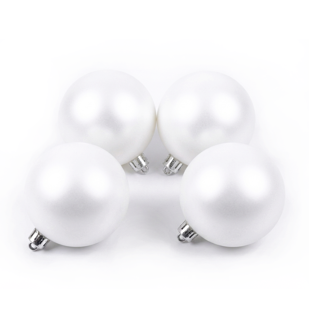 Blanc - 4 boules de Noël 10 cm (Incassable), hors emballage, présentées en groupe