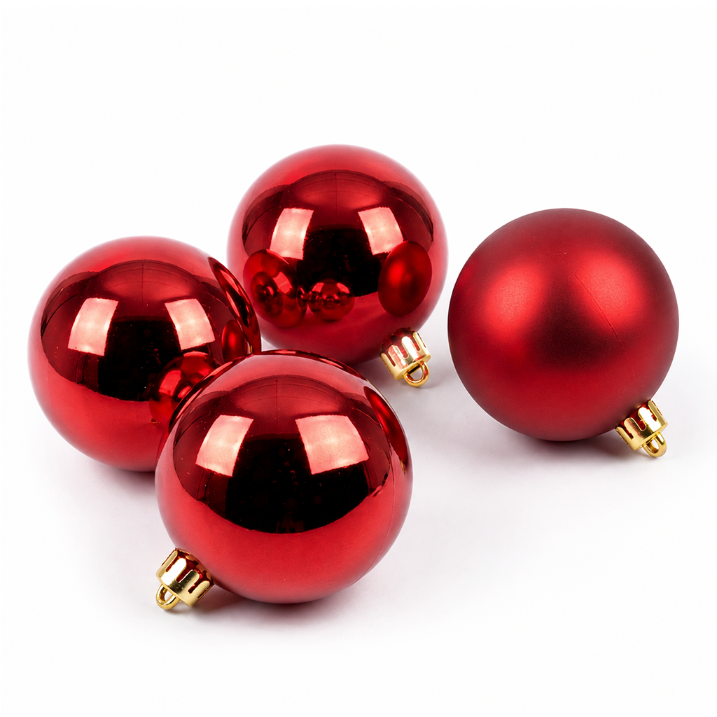 Rouge - 4 boules de Noël 10 cm (Incassable), hors emballage, présentées en groupe