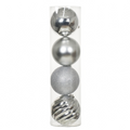 Argent - 4 boules de Noël 14 cm (Incassable), dans son emballage transparent