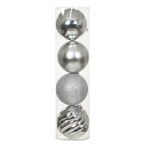 Argent - 4 boules de Noël 14 cm (Incassable), dans son emballage transparent
