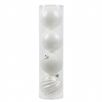 Blanc - 4 boules de Noël 14 cm (Incassable), dans son emballage transparent