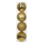Doré - 4 boules de Noël 14 cm (Incassable), dans son emballage transparent