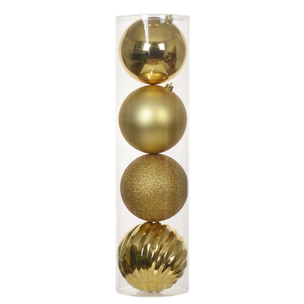 Doré - 4 boules de Noël 14 cm (Incassable), dans son emballage transparent