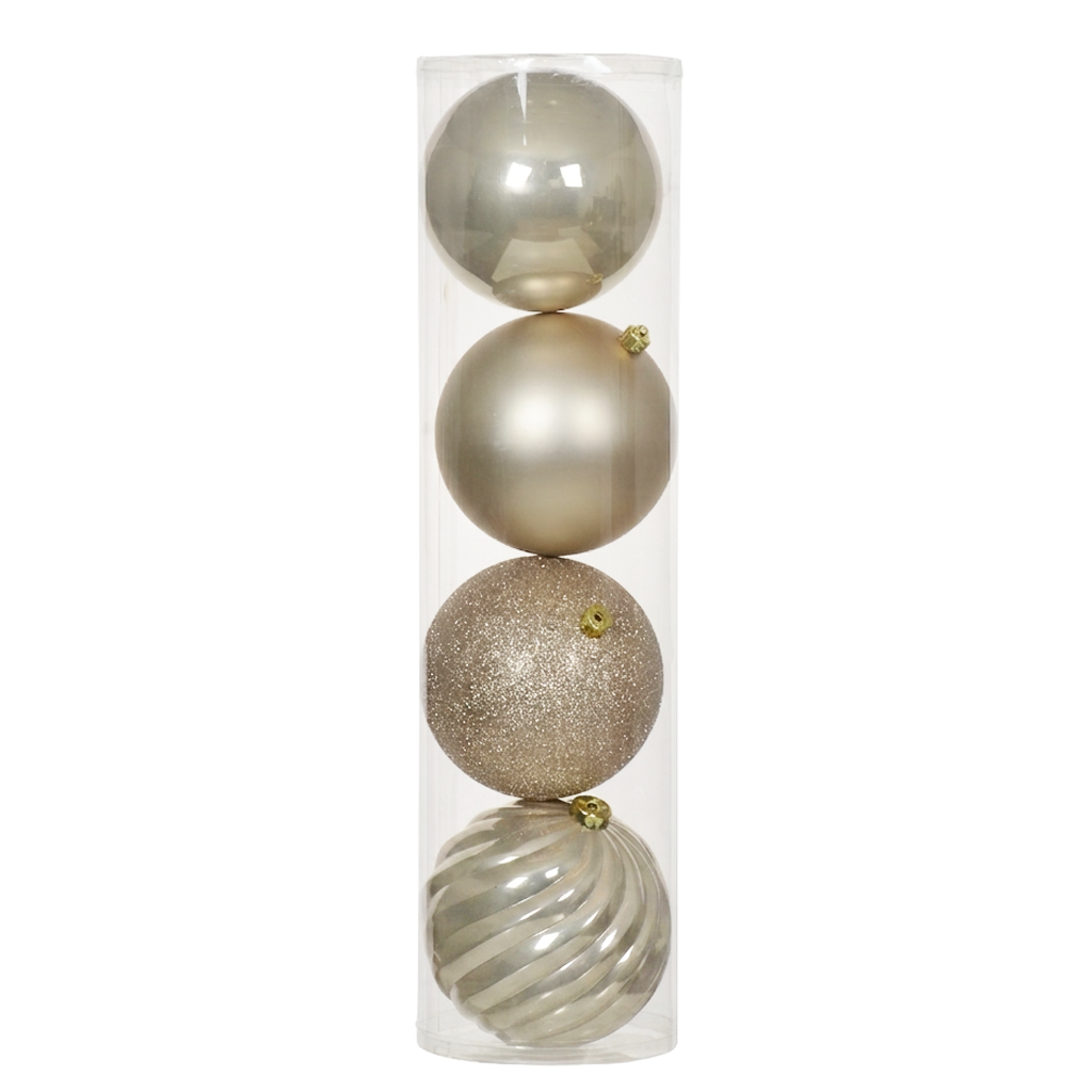 Pearl - 4 boules de Noël 14 cm (Incassable), dans son emballage transparent