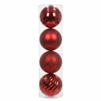 Rouge - 4 boules de Noël 14 cm (Incassable), dans son emballage transparent