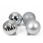 Argent - 4 boules de Noël 14 cm (Incassable), hors emballage, présentées en groupe