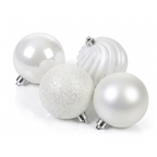 Blanc - 4 boules de Noël 14 cm (Incassable), hors emballage, présentées en groupe
