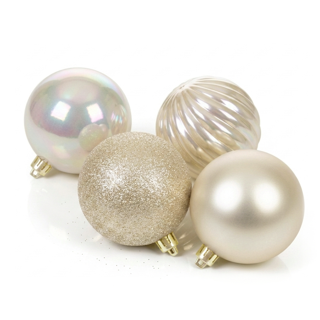 Pearl - 4 boules de Noël 14 cm (Incassable), hors emballage, présentées en groupe