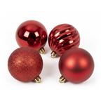 Rouge - 4 boules de Noël 14 cm (Incassable), hors emballage, présentées en groupe