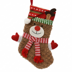 Chaussette de Noël renne : peluche brune, bonnet rayé, écharpe rouge et blanche