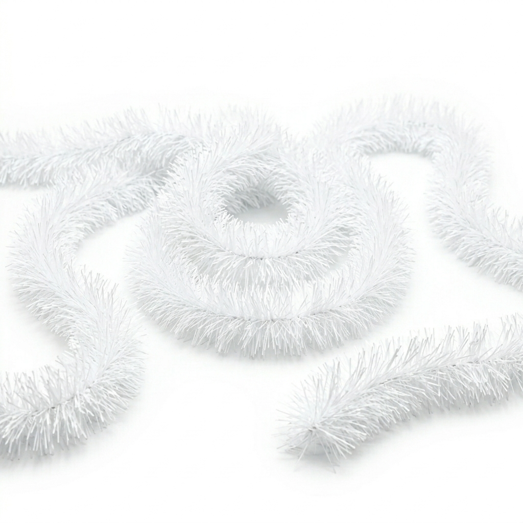 Blanc - Guirlande de Noël classique 2,70 m, enroulée sur fond blanc