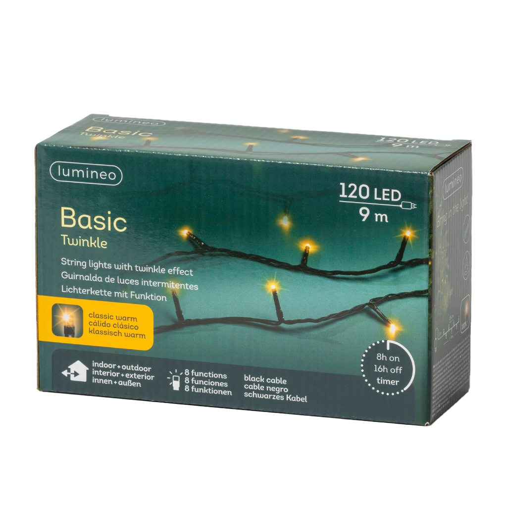 Warm wit - LED-lichtslinger Basic 9 m - 120 leds, de doos van het product