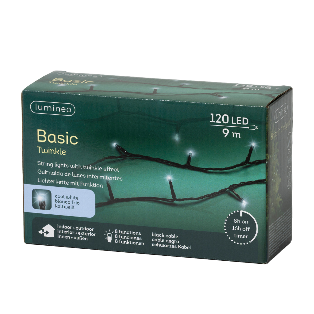Blanc froid - Guirlande LED Basic 9 m - 120 led, la boîte du produit