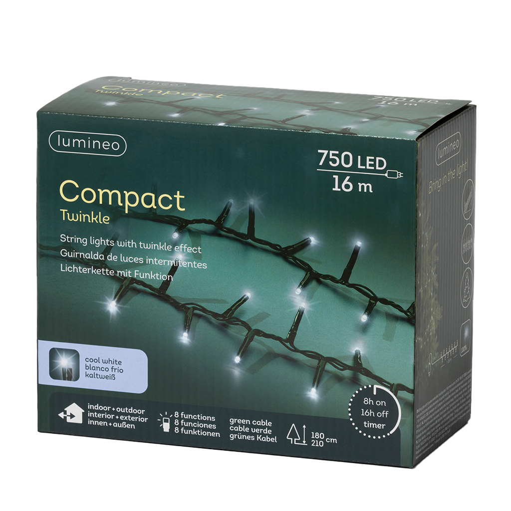Koel wit - LED-lichtslinger Compact 16 m - 750 leds, de doos van het product