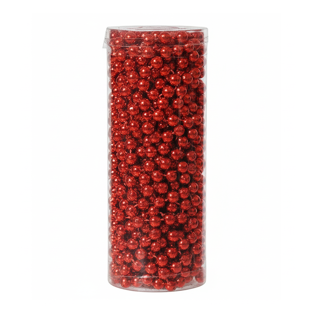 Rouge - Guirlande de Noël en perles 10 m, dans son emballage transparent