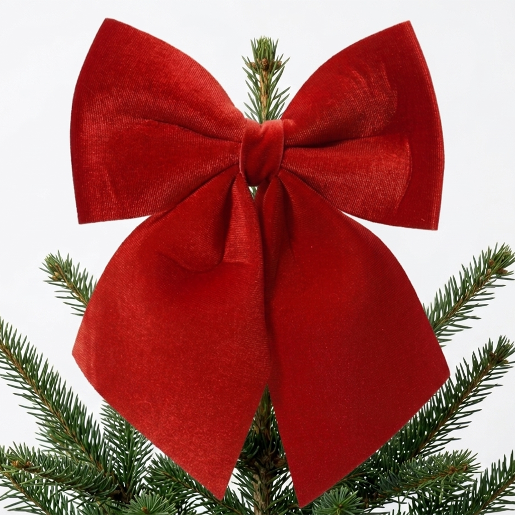 Rouge - Nœud de Noël, posé sur une branche de sapin