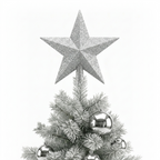 Zilver - Sterpiek 19 cm (Onbreekbaar), op de top van een versierde kerstboom