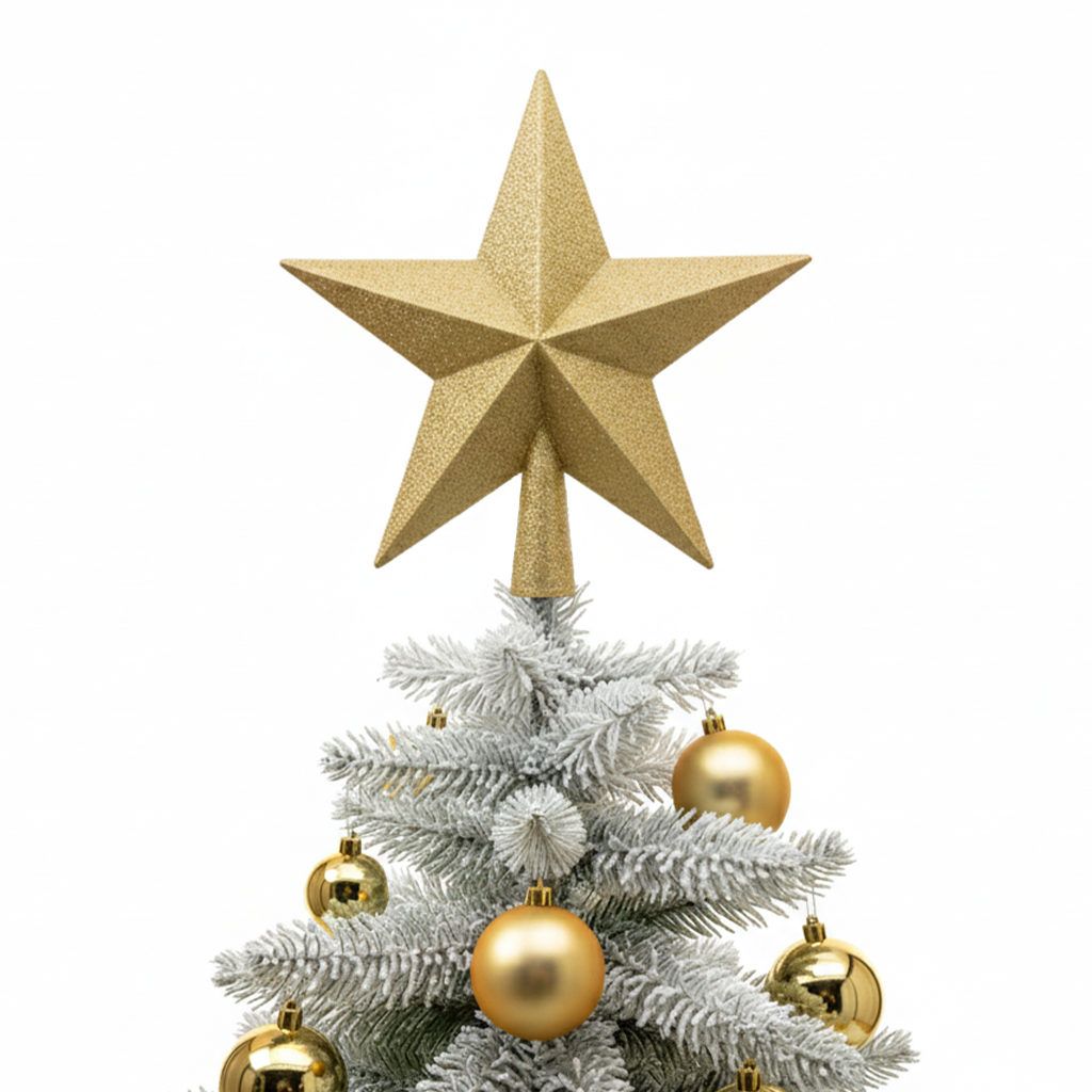 Goud - Sterpiek 19 cm (Onbreekbaar), op de top van een versierde kerstboom