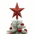 Rouge - Pointe étoile 19 cm (Incassable), posée sur la cime d'un sapin décoré